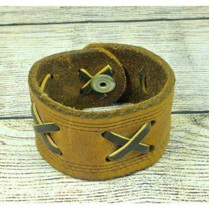 Cuff Leather Bracelet Handmade Boho Wristband Unisex Gift For Men and Women VTG